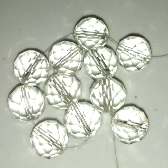 💎 11pc Vintage Harvested Clear Ice Crystals Round Disco Faceted Beads Loose - Picture 4 of 5